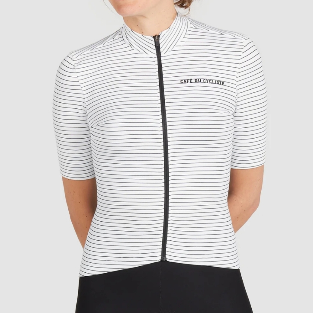 Cafe Du Cycliste White Striped Francine Midweight Cycling Bike Jersey Top Large